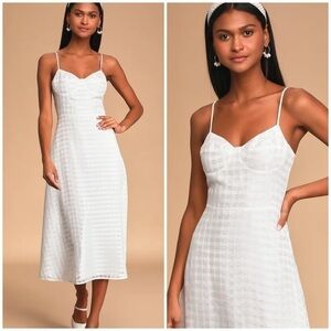 Lulu’s Holding on White Plaid Mesh Sleeveless Midi Dress
